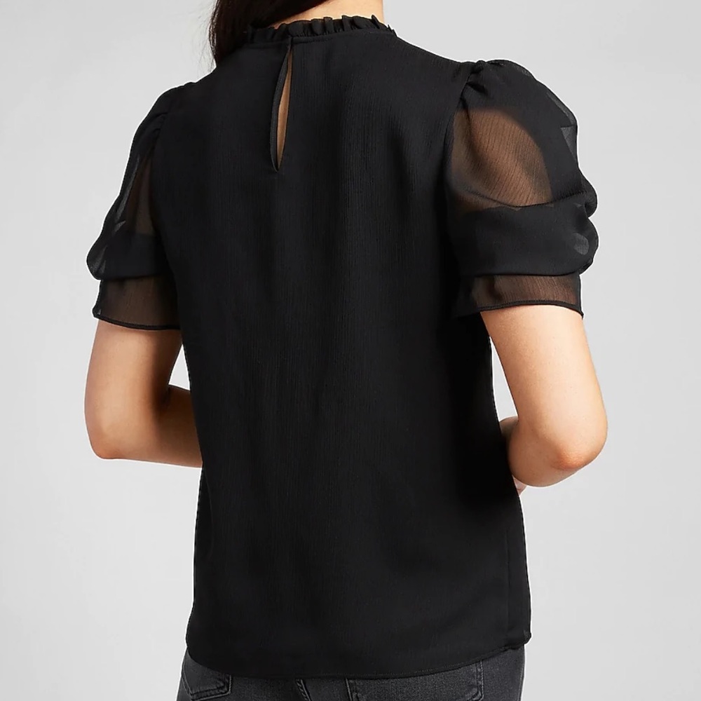 Express Ruffle Mock Neck Puff Sleeve Top - Picture 7 of 7